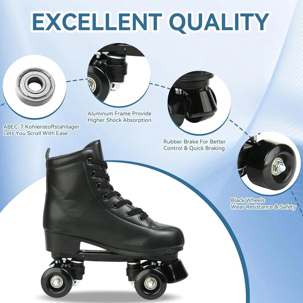 Outdoor PU leather quad roller skates for men and women, beginner-friendly skating shoes